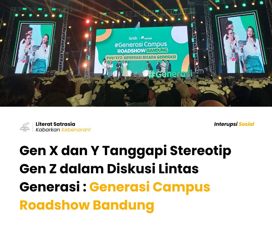 Sampul artikel berjudul "Gen X dan Y Tanggapi Stereotip Gen Z dalam Diskusi Lintas Generasi Generasi Campus Roadshow Bandung" yang dipublikasikan di wesbite literat.my.id