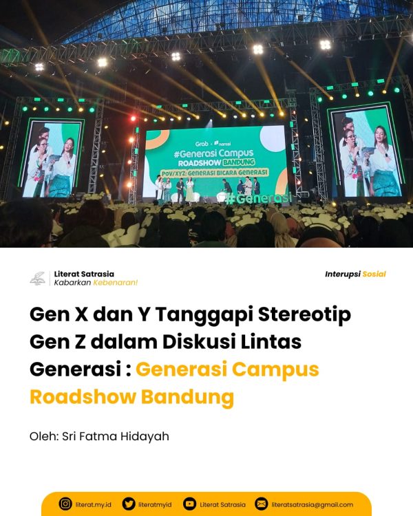 Sampul artikel berjudul "Gen X dan Y Tanggapi Stereotip Gen Z dalam Diskusi Lintas Generasi Generasi Campus Roadshow Bandung" yang dipublikasikan di wesbite literat.my.id