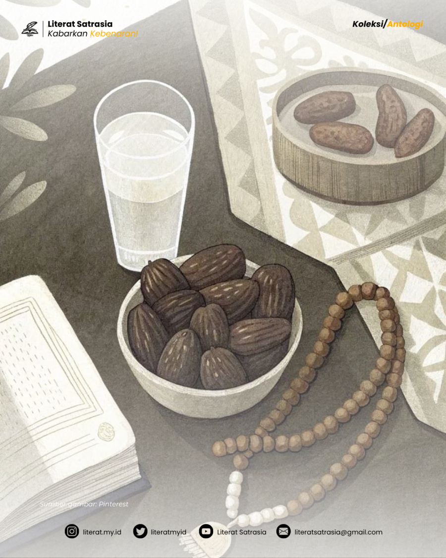 Gambar meja makan dengan suasana Ramadhan. Ini adalah sampul tulisan puisi Ode Ramadhan pada rubrik Koleksi/Antalogi di website Literat.my.id