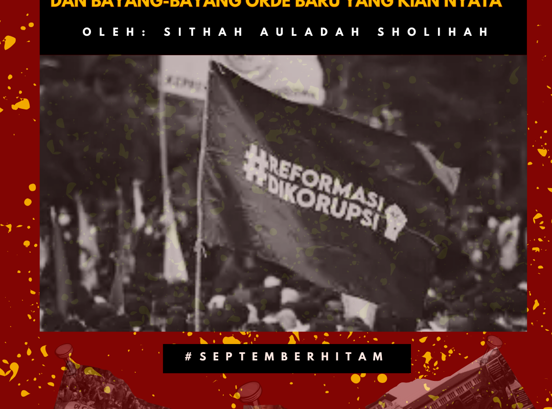 Poster bertema “Enam Tahun #ReformasiDikorupsi” dengan gambar demonstrasi mahasiswa dan bendera bertuliskan #ReformasiDikorupsi.