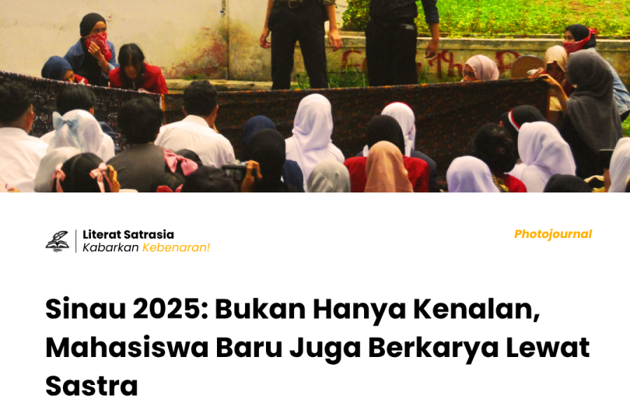 Mahasiswa baru UPI banyak menampilkan dramatisasi puisi di acara Sinau 2025, yakni bagian dari kegiatan silaturahmi dan inaugurasi Hima Satrasia FPBS UPI.