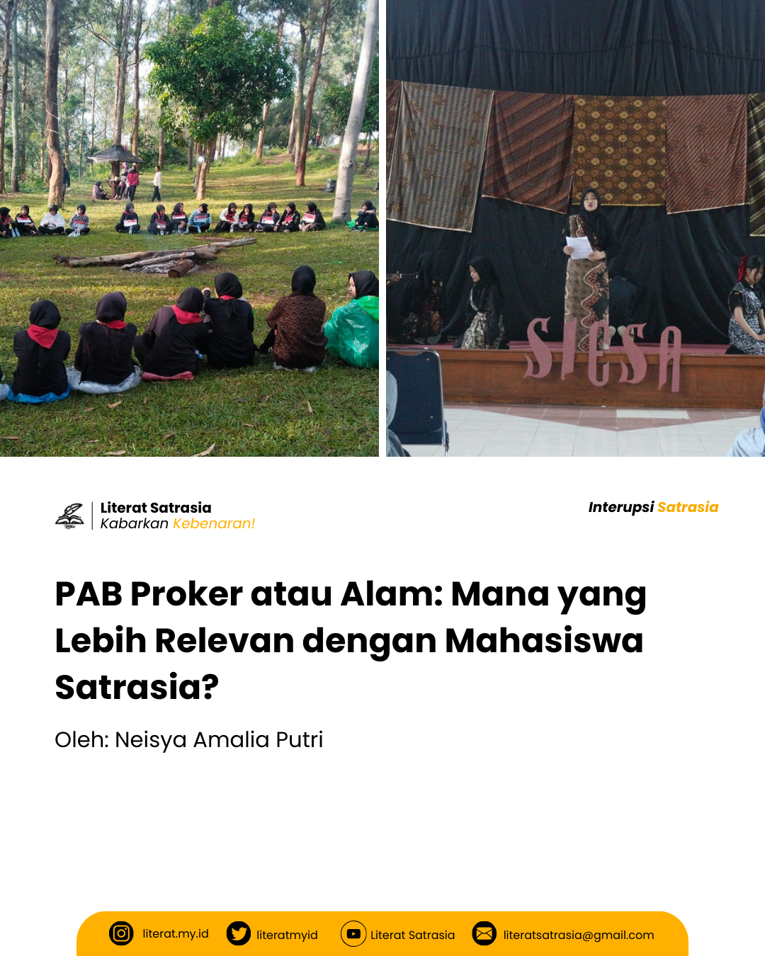 PAB Proker atau Alam: Mana yang Lebih Relevan dengan Mahasiswa Satrasia? - Literat