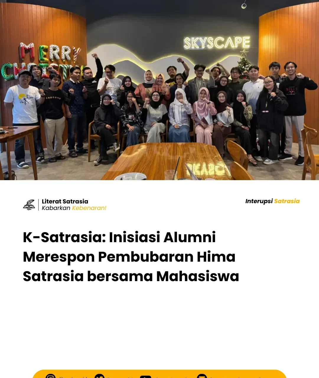 Sampul artikel K-Satrasia: Inisiasi Alumni Merespon Pembubaran Hima Satrasia bersama Mahasiswa di laman literat.my.id
