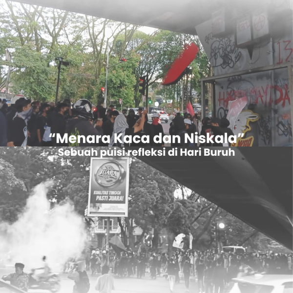 Puisi “Menara Kaca dan Niskala” menggambarkan ketimpangan sosial yang tajam antara kemewahan kekuasaan dan penderitaan rakyat kecil.